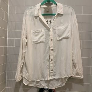 Button Down Blouse with Crisscross Detail